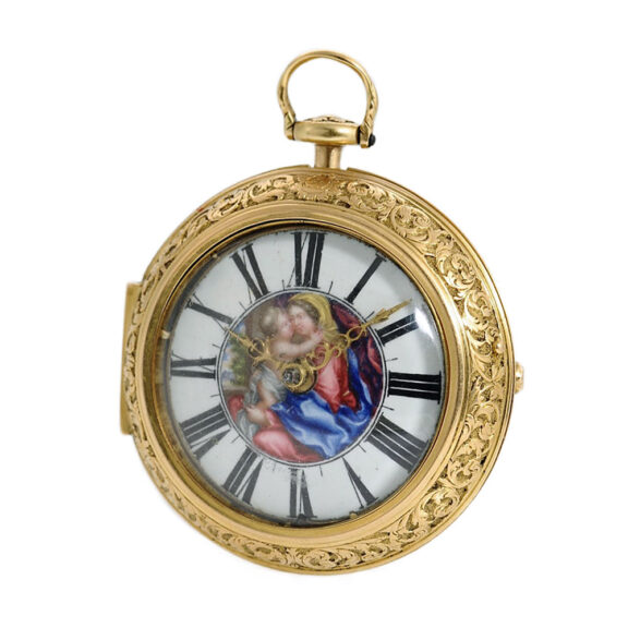 English gold double cased enamel verge watch Circa 1687 English gold double cased enamel verge watch Circa 1687