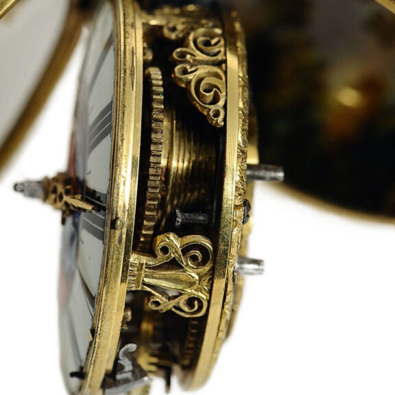English gold double cased enamel verge watch Circa 1687 English gold double cased enamel verge watch Circa 1687