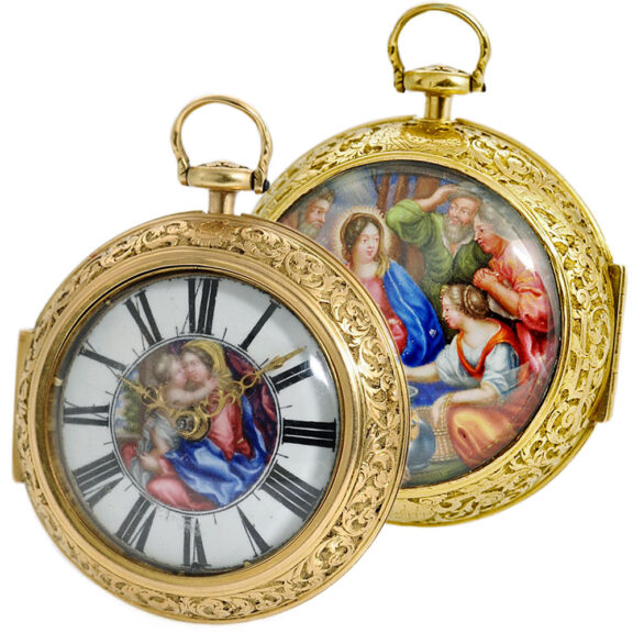 English gold double cased enamel verge watch Circa 1687