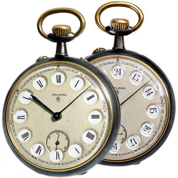 Swiss pocket watch with digital jumping 24h display Circa 1890
