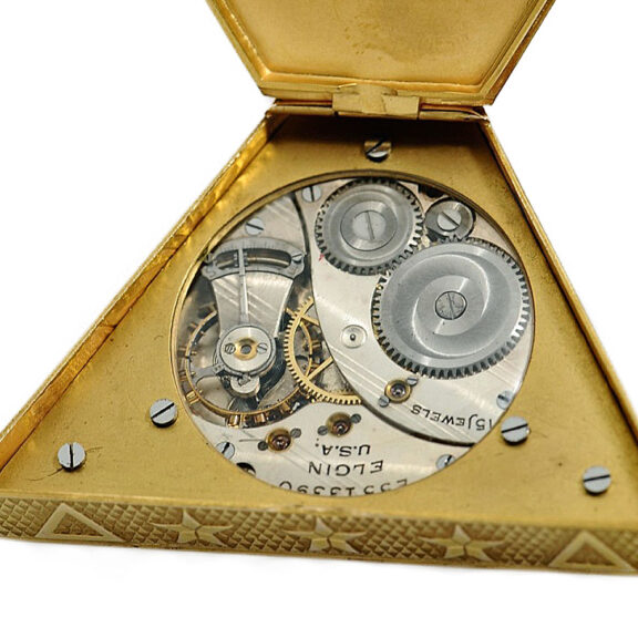 American 14 carat gold triangular Masonic lever watch Circa 1923 American 14 carat gold triangular Masonic lever watch Circa 1923
