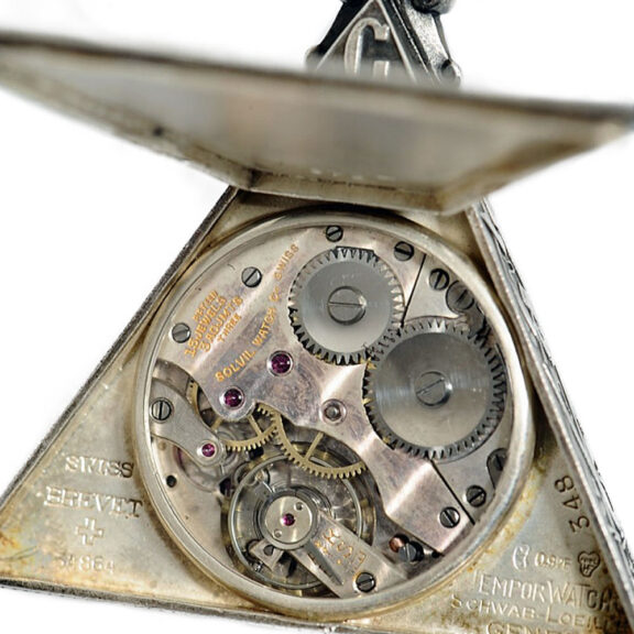 Swiss decorative silver triangular Freemason’s watch Circa 1929 Swiss decorative silver triangular Freemason’s watch Circa 1929