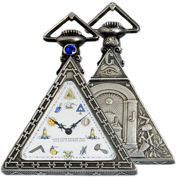 Swiss decorative silver triangular Freemason’s watch Circa 1929 Swiss decorative silver triangular Freemason’s watch Circa 1929