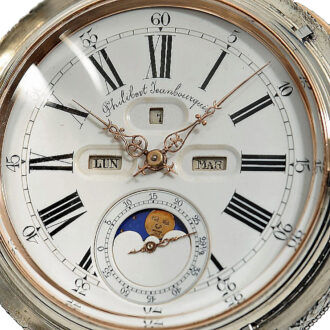 Swiss pocket watch with perpetual calendar and chain Circa 1888