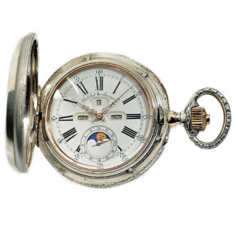 Swiss pocket watch with perpetual calendar and chain Circa 1888