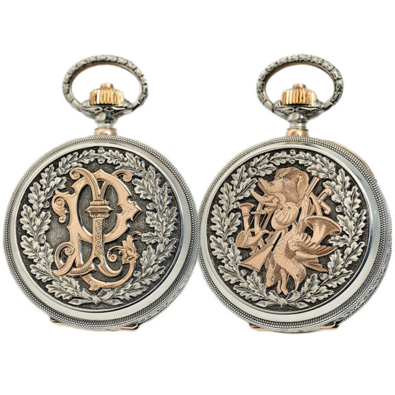 Swiss pocket watch with perpetual calendar and chain Circa 1888
