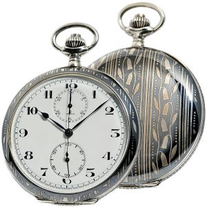 Swiss rare Niello-silver attractive chronograph Circa 1934