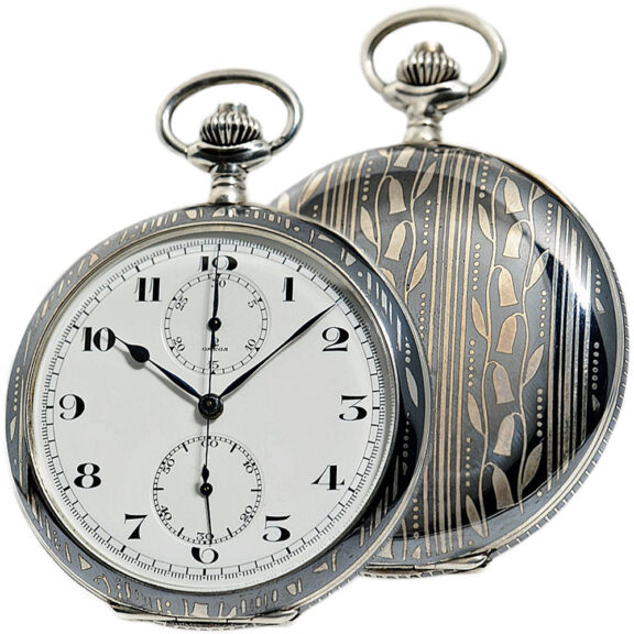 Swiss rare Niello-silver attractive chronograph Circa 1934