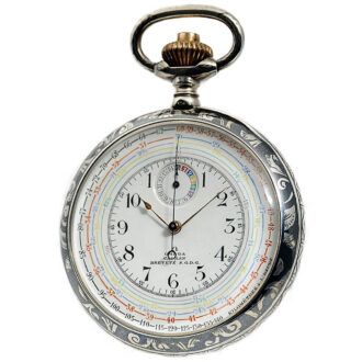 Rare Swiss Niello silver chronograph with tachy scale Circa 1910
