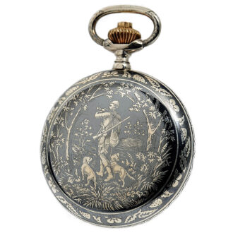 Rare Swiss Niello silver chronograph with tachy scale Circa 1910