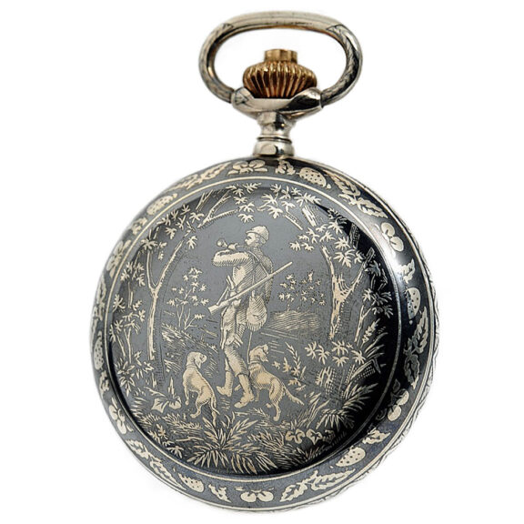 Rare Swiss Niello silver chronograph with tachy scale Circa 1910 Rare Swiss Niello silver chronograph with tachy scale Circa 1910