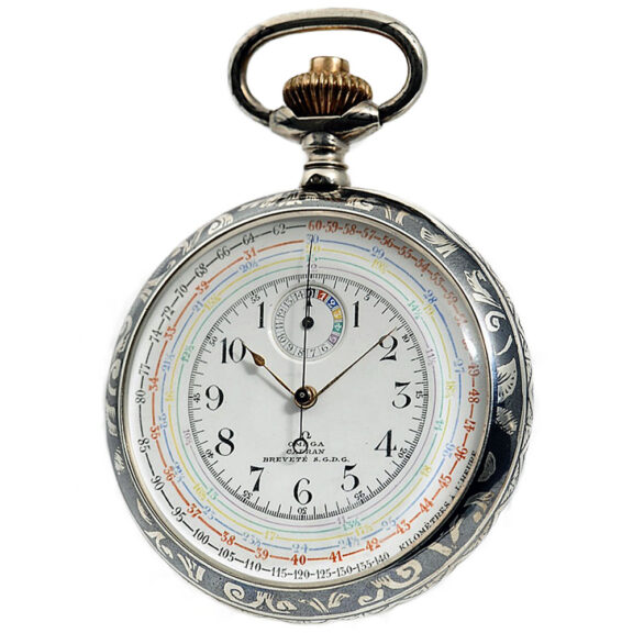 Rare Swiss Niello silver chronograph with tachy scale Circa 1910 Rare Swiss Niello silver chronograph with tachy scale Circa 1910