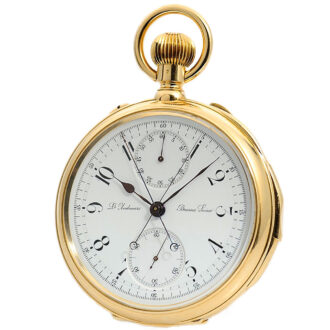 Swiss gold repeater with split-seconds chronograph Circa 1881 Swiss gold repeater with split-seconds chronograph Circa 1881