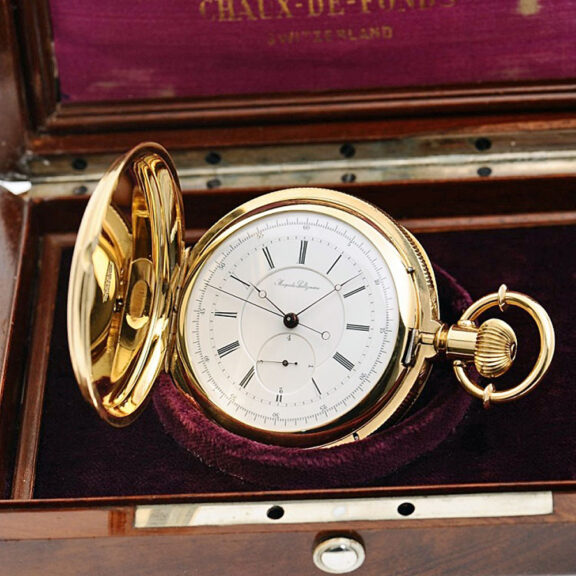 Swiss gold repeater with stoppable centre seconds Circa 1875 Swiss gold repeater with stoppable centre seconds Circa 1875