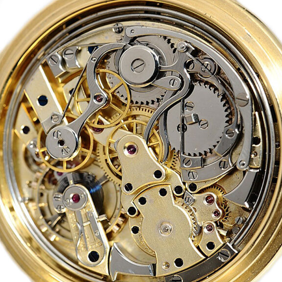 Swiss gold hunting cased repeating lever chronograph Circa 1895 Swiss gold hunting cased repeating lever chronograph Circa 1895