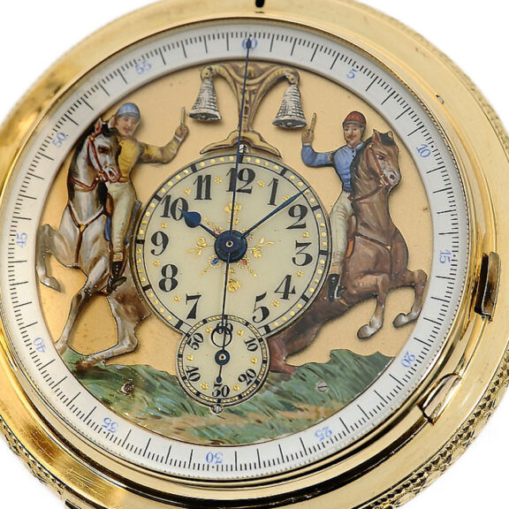 Swiss gold repeating chronograph with Jaquemarts Circa 1900 Swiss gold repeating chronograph with Jaquemarts Circa 1900