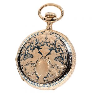 Swiss hunting cased pocket watch in a Niello-gold case Circa 1900