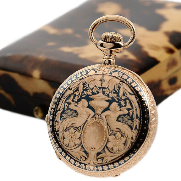 Swiss hunting cased pocket watch in a Niello-gold case Circa 1900 Swiss hunting cased pocket watch in a Niello-gold case Circa 1900