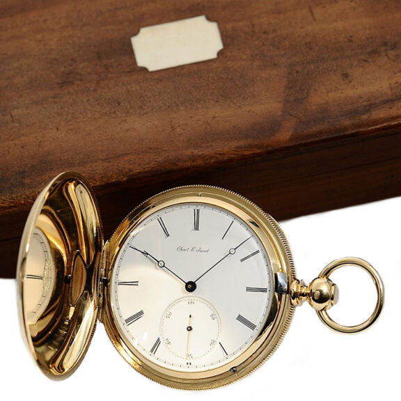 Swiss gold watch with box for the American market Circa 1875 Swiss gold watch with box for the American market Circa 1875