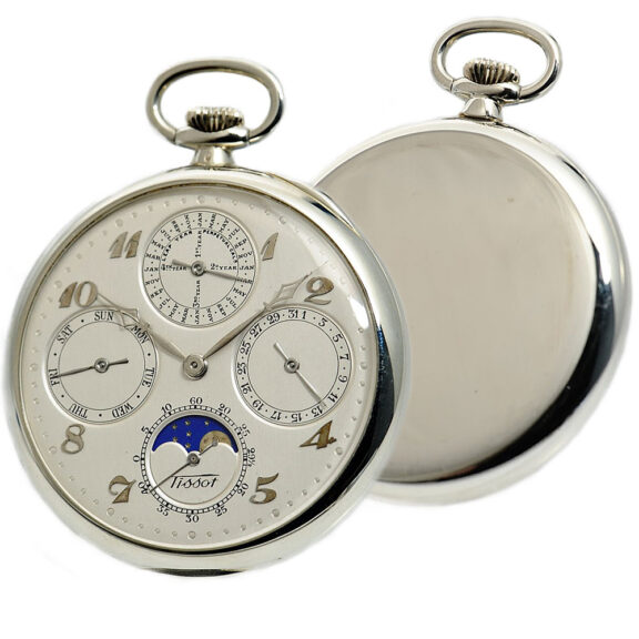 Swiss perpetual calendar watch with moon phase Circa 1925