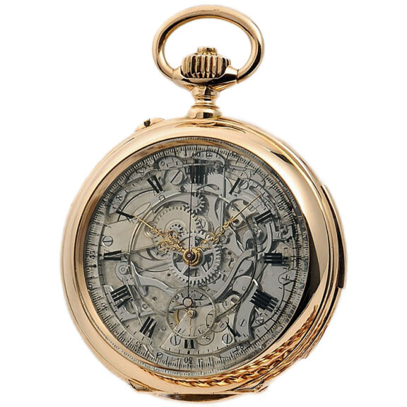 Swiss skeletonized minute repeater with chronograph Circa 1898 Swiss skeletonized minute repeater with chronograph Circa 1898