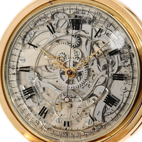 Swiss skeletonized minute repeater with chronograph Circa 1898 Swiss skeletonized minute repeater with chronograph Circa 1898
