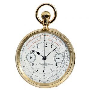 English pocket watch with chronograph and tachy scale Circa 1896
