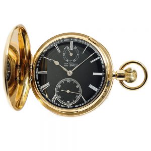 English watch with power reserve and black dial Circa 1879