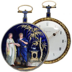 French gold enamel watch with pearls and diamonds Circa 1790