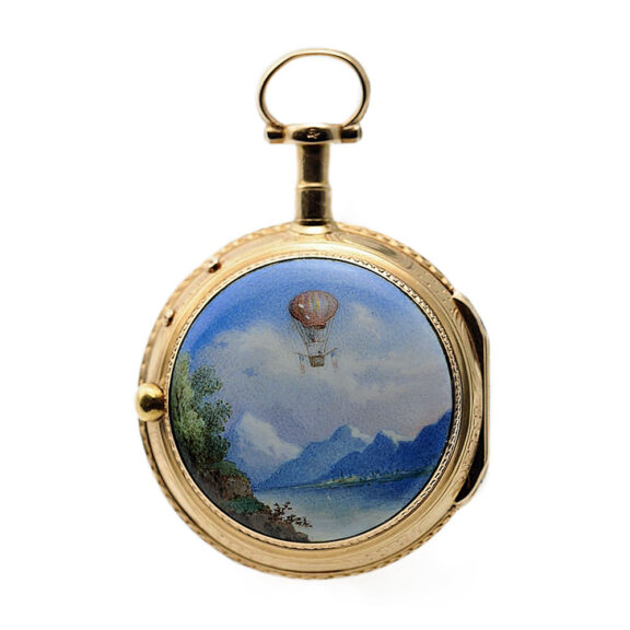 French gold verge watch with ballooning scene Circa 1785 French gold verge watch with ballooning scene Circa 1785