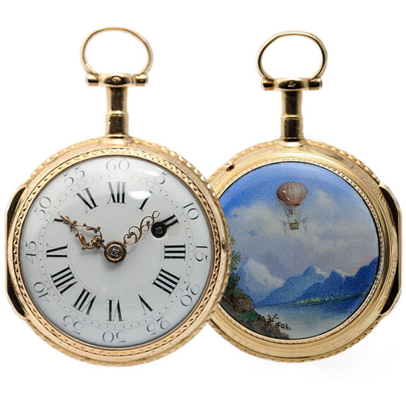 French gold verge watch with ballooning scene Circa 1785
