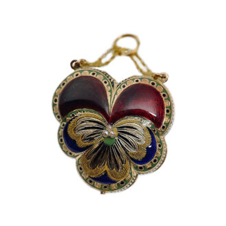 French gold enamel watch in the shape of a tufted pansy Circa 1820