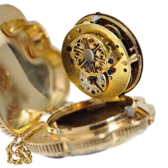 French gold enamel watch in the shape of a tufted pansy Circa 1820