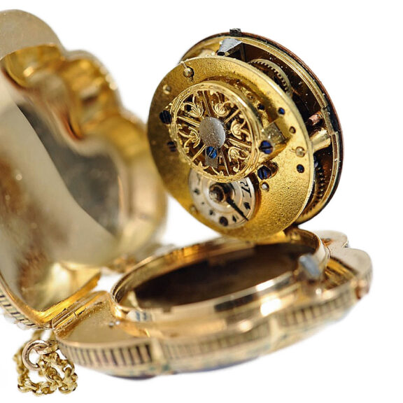 French gold enamel watch in the shape of a tufted pansy Circa 1820 French gold enamel watch in the shape of a tufted pansy Circa 1820