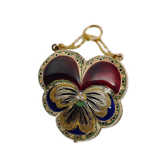 French gold enamel watch in the shape of a tufted pansy Circa 1820 French gold enamel watch in the shape of a tufted pansy Circa 1820