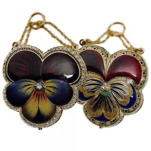 French gold enamel watch in the shape of a tufted pansy Circa 1820
