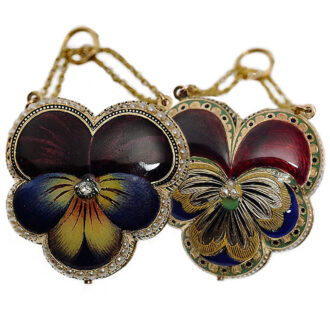 French gold enamel watch in the shape of a tufted pansy Circa 1820