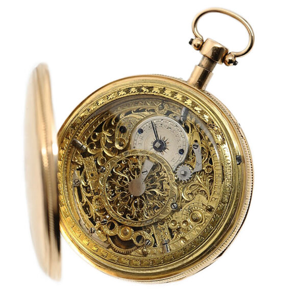 French gold skeletonized quarter repeater Circa 1820 French gold skeletonized quarter repeater Circa 1820