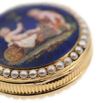 French gold pearl set watch with musical movement Circa 1800 French gold pearl set watch with musical movement Circa 1800