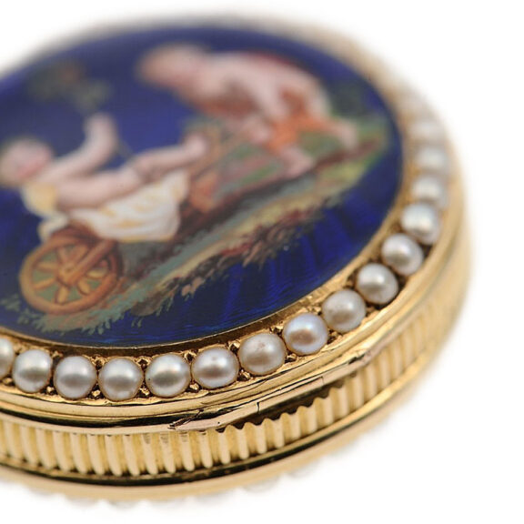 French gold pearl set watch with musical movement Circa 1800 French gold pearl set watch with musical movement Circa 1800