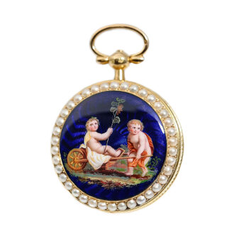 French gold pearl set watch with musical movement Circa 1800 French gold pearl set watch with musical movement Circa 1800