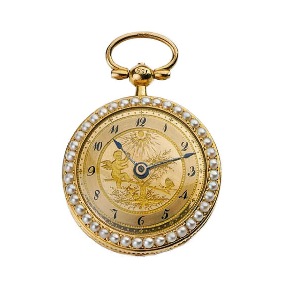 French gold pearl set watch with musical movement Circa 1800 French gold pearl set watch with musical movement Circa 1800