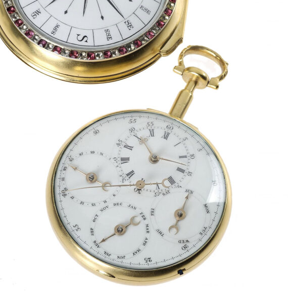 English coach clock with compass and calendar Circa 1780 English coach clock with compass and calendar Circa 1780