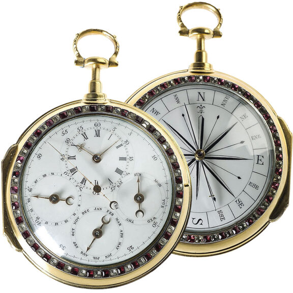 English coach clock with compass and calendar Circa 1780