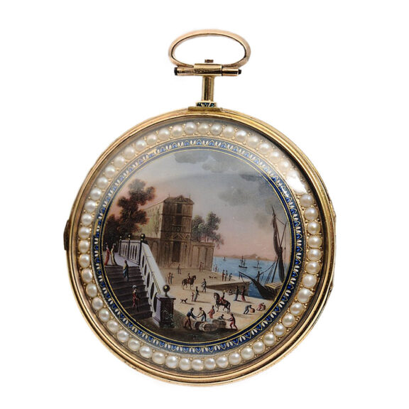 Swiss gold, enamel and pearl set cylinder watch Circa 1806 Swiss gold, enamel and pearl set cylinder watch Circa 1806