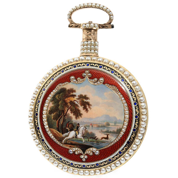 English fine gold enamel centre seconds duplex Circa 1820 English fine gold enamel centre seconds duplex Circa 1820