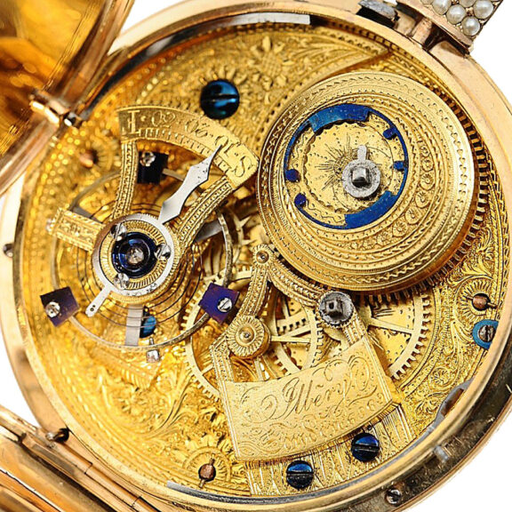 English fine gold enamel centre seconds duplex Circa 1820 English fine gold enamel centre seconds duplex Circa 1820