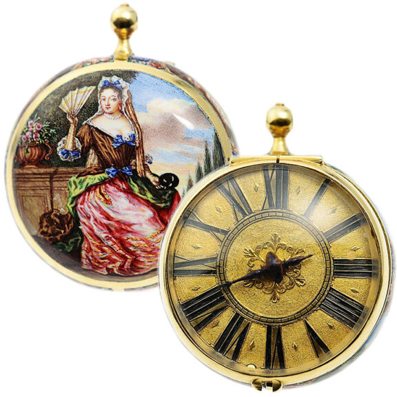 German single-hand gold and enamel pendant watch Circa 1680