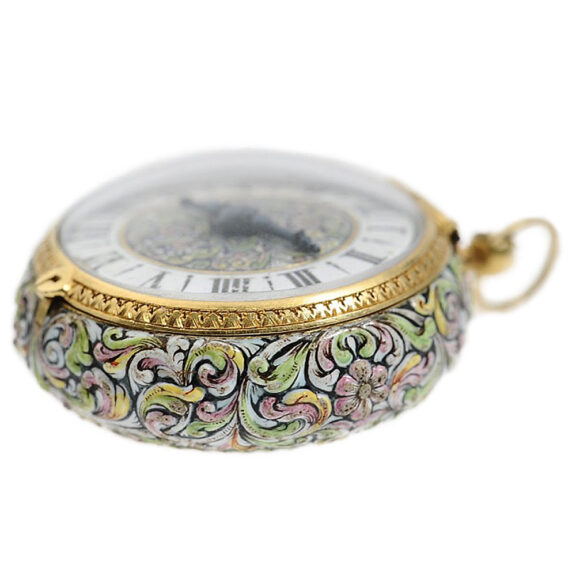 Swiss gold and enamel single-handed verge watch Circa 1660-1670 Swiss gold and enamel single-handed verge watch Circa 1660-1670