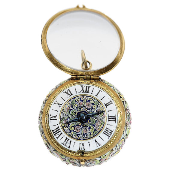 Swiss gold and enamel single-handed verge watch Circa 1660-1670 Swiss gold and enamel single-handed verge watch Circa 1660-1670